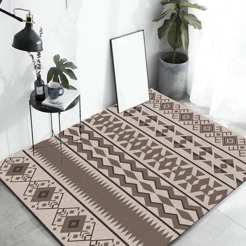 Sikunuo | Southwestern Living Room Rug in Brown Diamond Triangle Print Rug Polyester Washable Area Rug