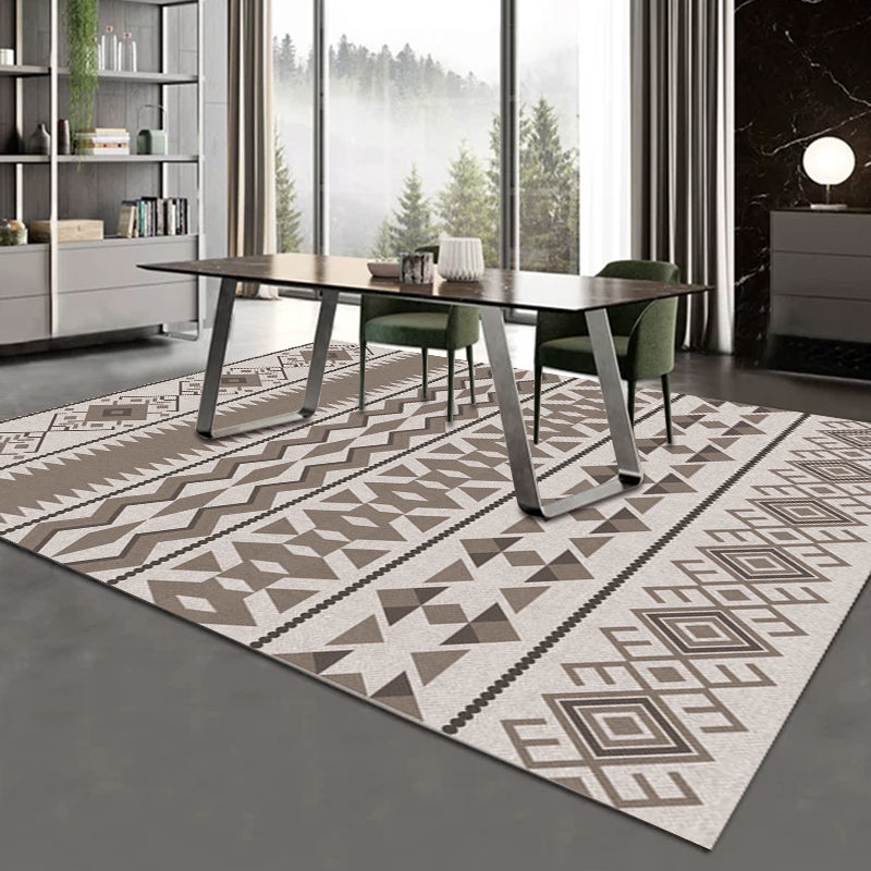 Sikunuo | Southwestern Living Room Rug in Brown Diamond Triangle Print Rug Polyester Washable Area Rug