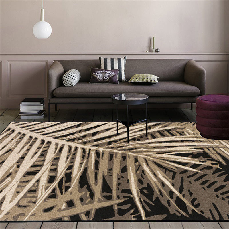 Sikunuo | Unique Leaf Pattern Carpet Brown Tropical Carpet Polyester Washable Non-Slip Back Rug for Living Room