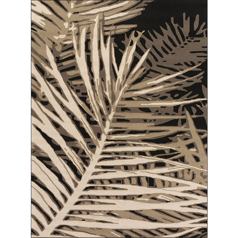 Sikunuo | Unique Leaf Pattern Carpet Brown Tropical Carpet Polyester Washable Non-Slip Back Rug for Living Room