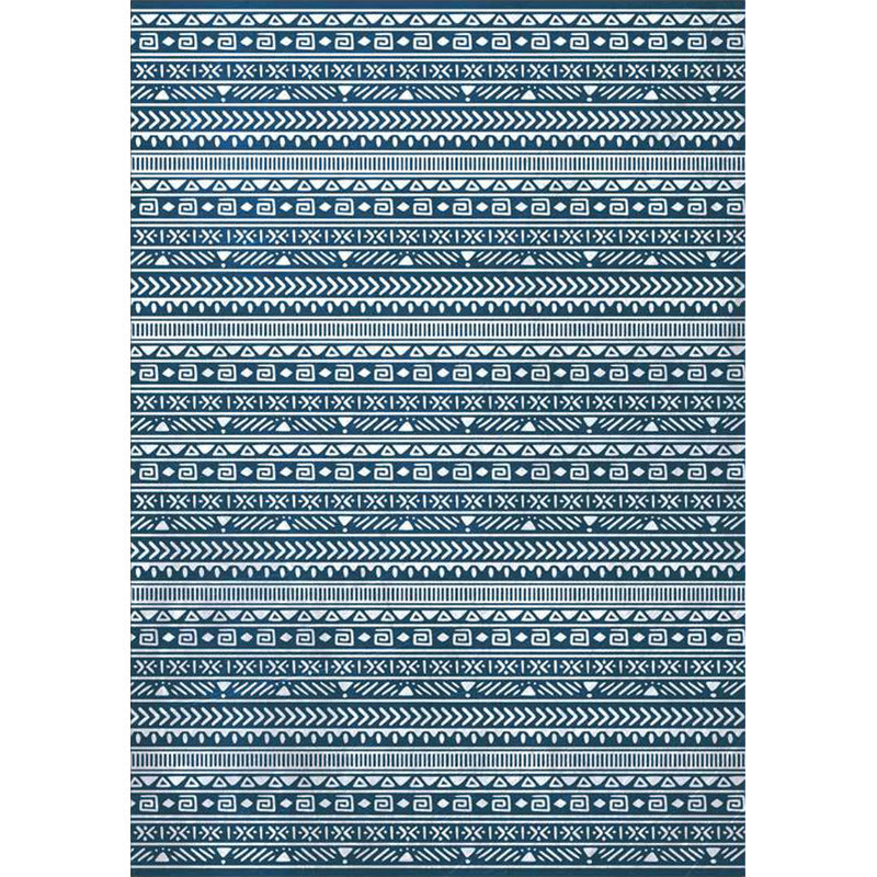 Sikunuo | Southwestern Living Room Rug with Blue Stripe Triangle Print Rug Polyester Stain Resistant Area Rug