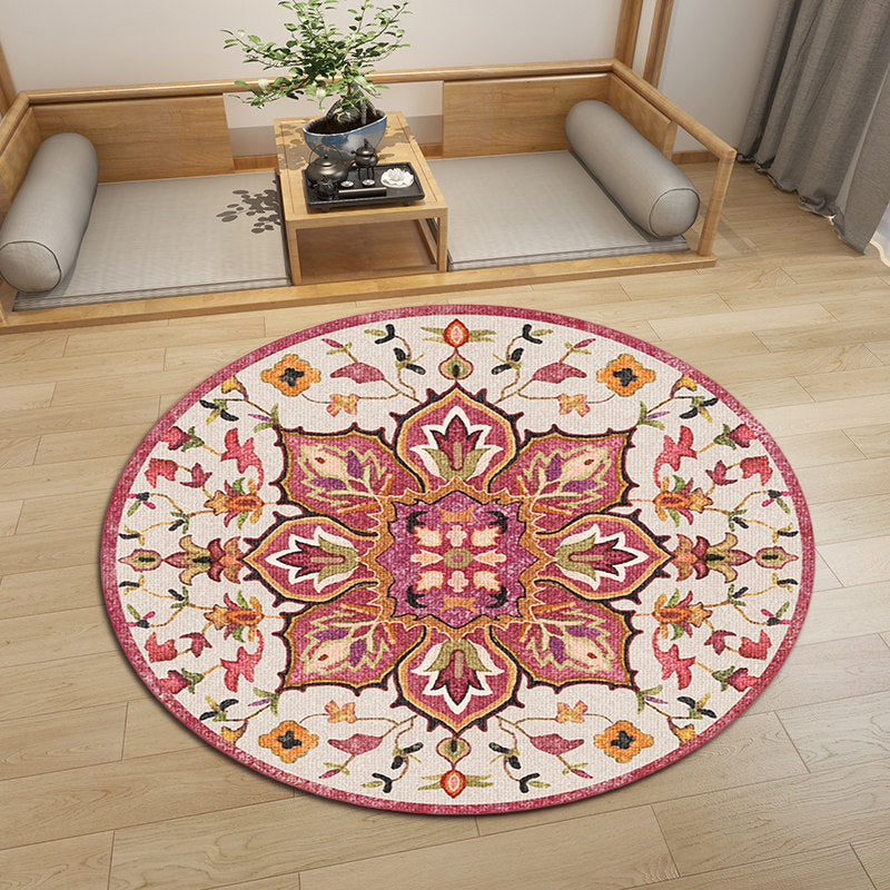 Sikunuo | Oriental Moroccan Carpet in Ivory Flower Petal Pattern Carpet Polyester Non-Slip Back Carpet for Home Decor