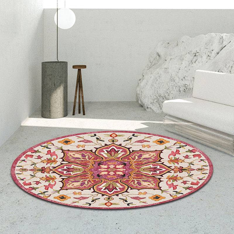Sikunuo | Oriental Moroccan Carpet in Ivory Flower Petal Pattern Carpet Polyester Non-Slip Back Carpet for Home Decor