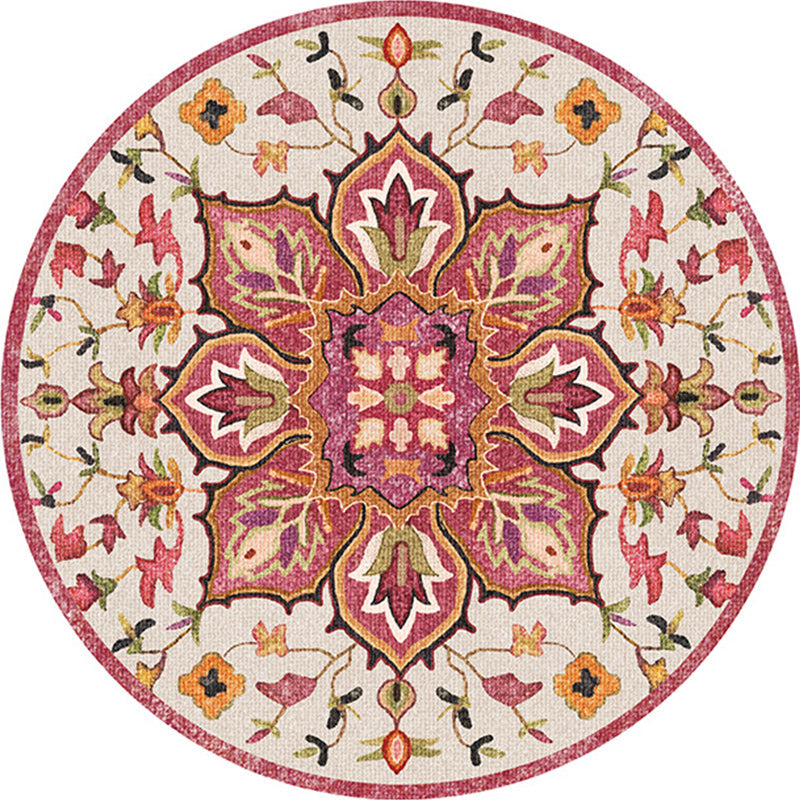 Sikunuo | Oriental Moroccan Carpet in Ivory Flower Petal Pattern Carpet Polyester Non-Slip Back Carpet for Home Decor
