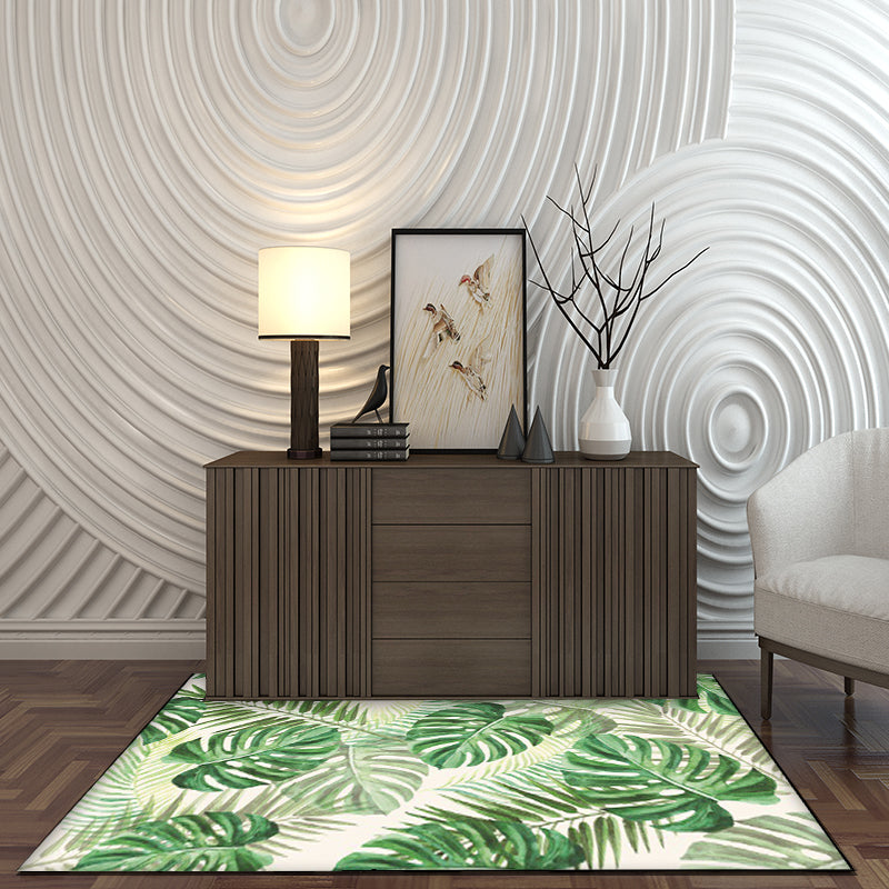 Sikunuo | Funky Botanical Pattern Rug with Leaf Green Tropical Rug Polyester Washable Non-Slip Background Rug for Living Room