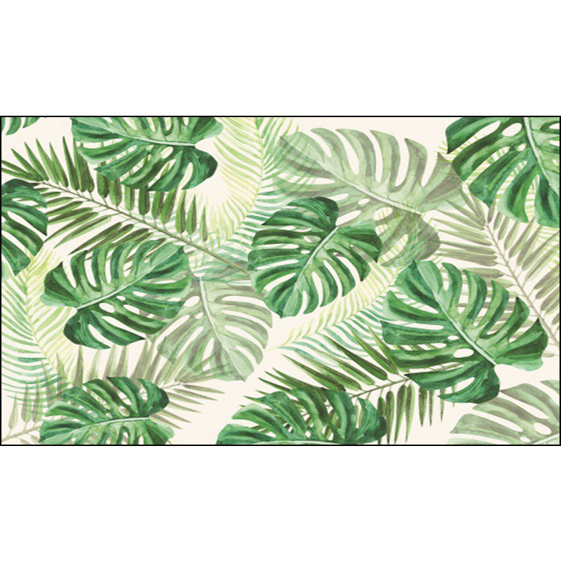 Sikunuo | Funky Botanical Pattern Rug with Leaf Green Tropical Rug Polyester Washable Non-Slip Background Rug for Living Room