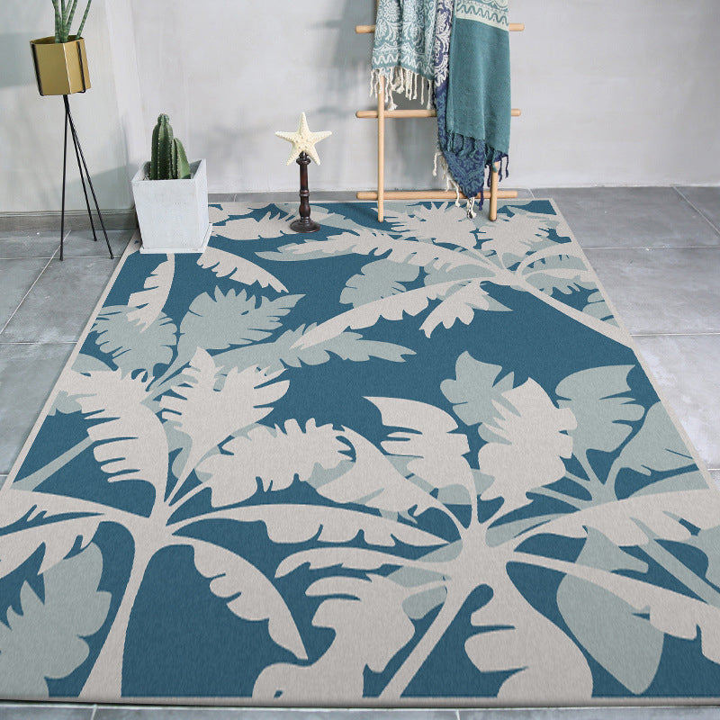 Sikunuo | Simple Leaves Tree Print Rug Blue and Grey Polyester Rug Machine Washable Non-Slip Rug for Bedroom