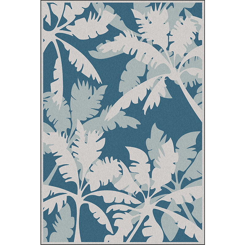 Sikunuo | Simple Leaves Tree Print Rug Blue and Grey Polyester Rug Machine Washable Non-Slip Rug for Bedroom
