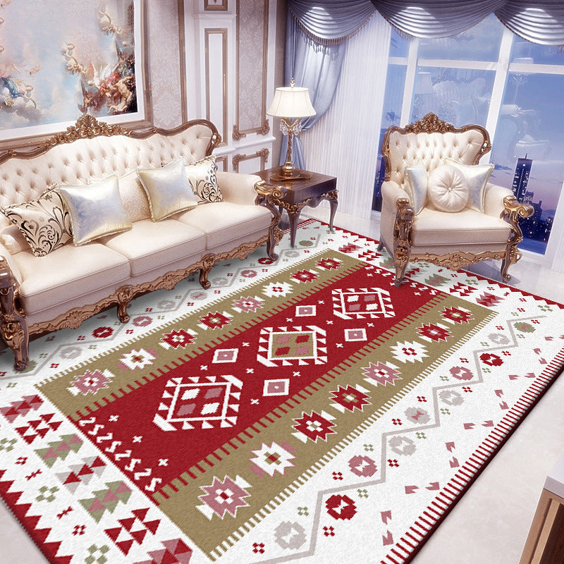 Sikunuo | Base Southwest Carpet in Red and White Diamond Wave Pattern Carpet Polyester Pet-Friendly Carpet for Home Decor