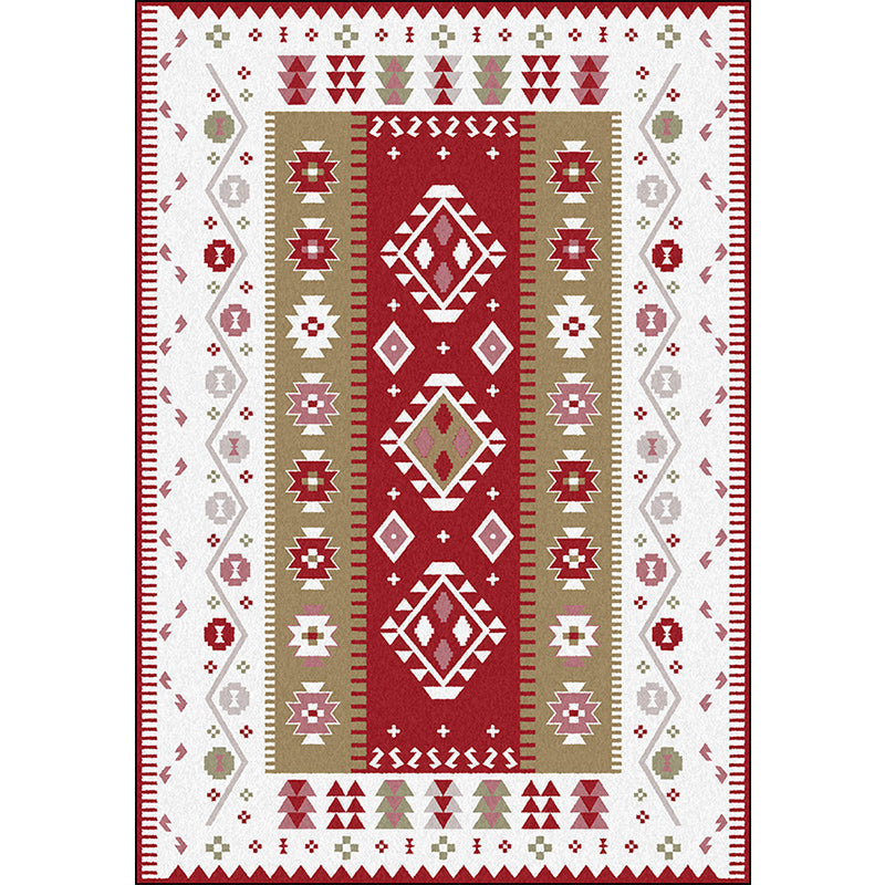 Sikunuo | Base Southwest Carpet in Red and White Diamond Wave Pattern Carpet Polyester Pet-Friendly Carpet for Home Decor