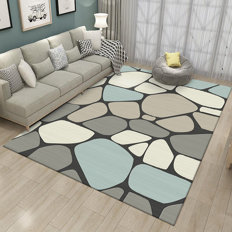 Sikunuo | Novelty Living Room Carpet in Gray Stone Irregular Shape Print Carpet Polyester Non-slip Back Stain-resistant Carpet