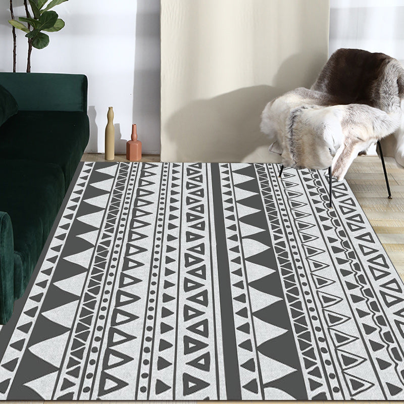 Sikunuo | Gray and Black Bedroom Rug Southwest Stripes Dots Triangle Pattern Area Rug Polyester Non-Slip Back Rug