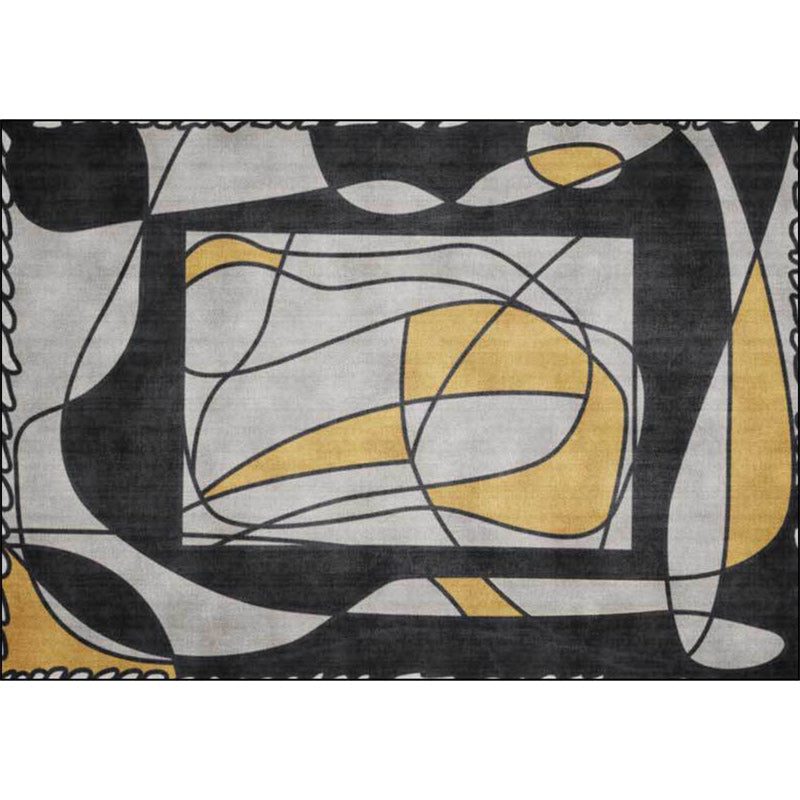 Sikunuo | Novelty Living Room Rug in Gray Colorblock Line Print Rug Polyester Machine Washable Area Rug