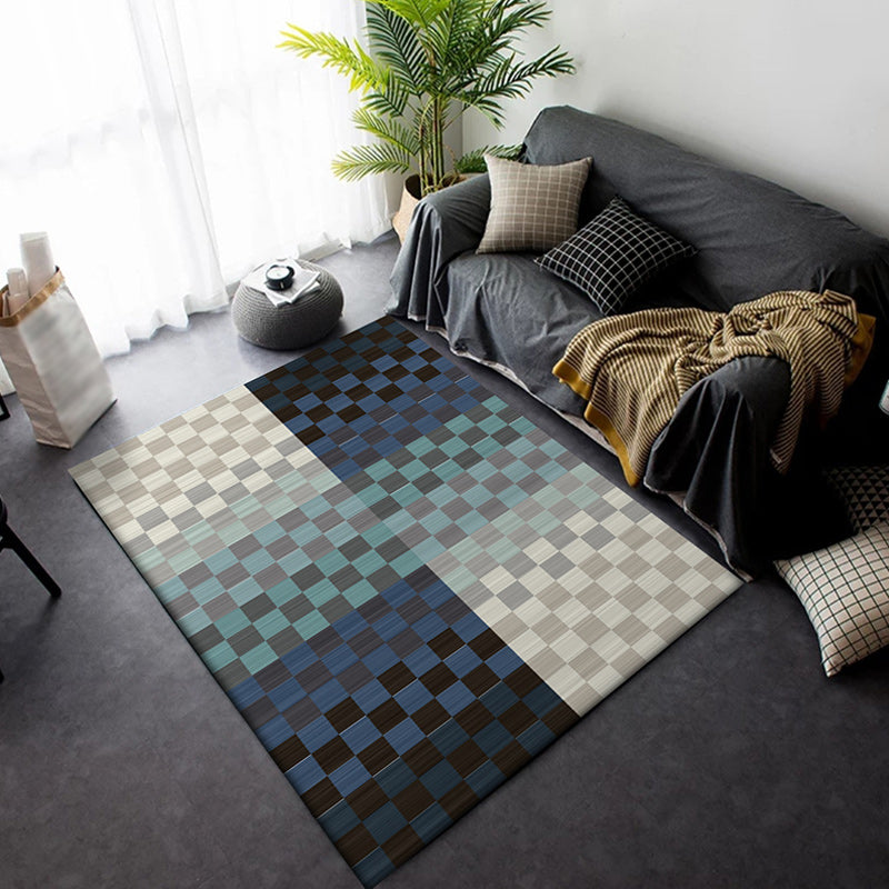 Sikunuo | Novelty Living Room Rug Colorful Small Checked Color Block Print Rug Polyester Washable Stain Resistant Area Rug
