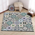Sikunuo | Retro Moroccan rug in green geometric floral pattern rug Polyester non-slip washable rug for home decor