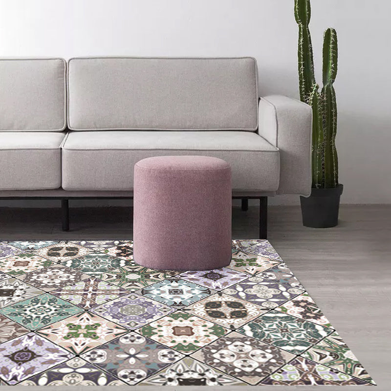 Sikunuo | Retro Moroccan rug in green geometric floral pattern rug Polyester non-slip washable rug for home decor