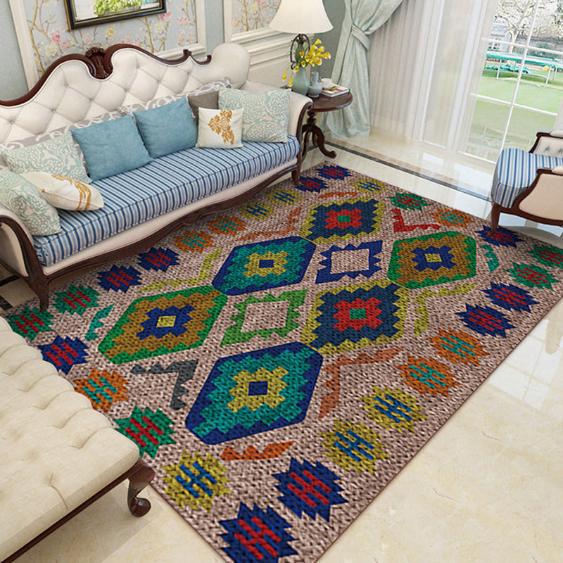 Sikunuo | Southwest Living Room Rug in Brown Diamond Pattern Rug Polyester Washable Non-Slip Back Area Rug