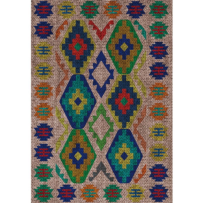 Sikunuo | Southwest Living Room Rug in Brown Diamond Pattern Rug Polyester Washable Non-Slip Back Area Rug