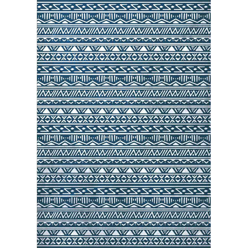 Sikunuo | Blue Bedroom Rug Southwestern Stripes Triangle Pattern Area Rug Polyester Washable Non-Slip Rug