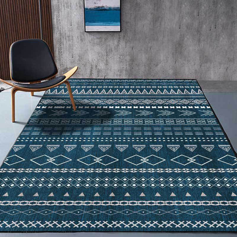 Sikunuo | Southwestern living room rug in blue diamond triangle print rug polyester machine washable rug