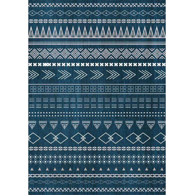 Sikunuo | Southwestern living room rug in blue diamond triangle print rug polyester machine washable rug