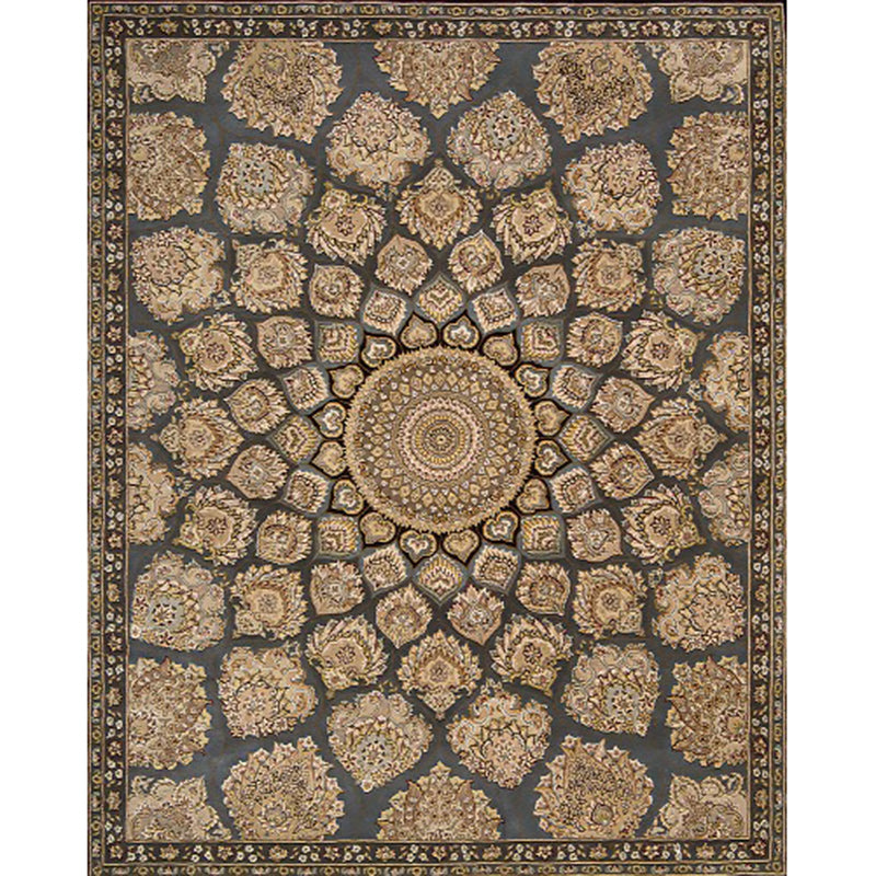 Sikunuo | Brown Bedroom Rug Southwestern Floral Circle Geometric Pattern Area Rug Polyester Stain-Resistant Rug