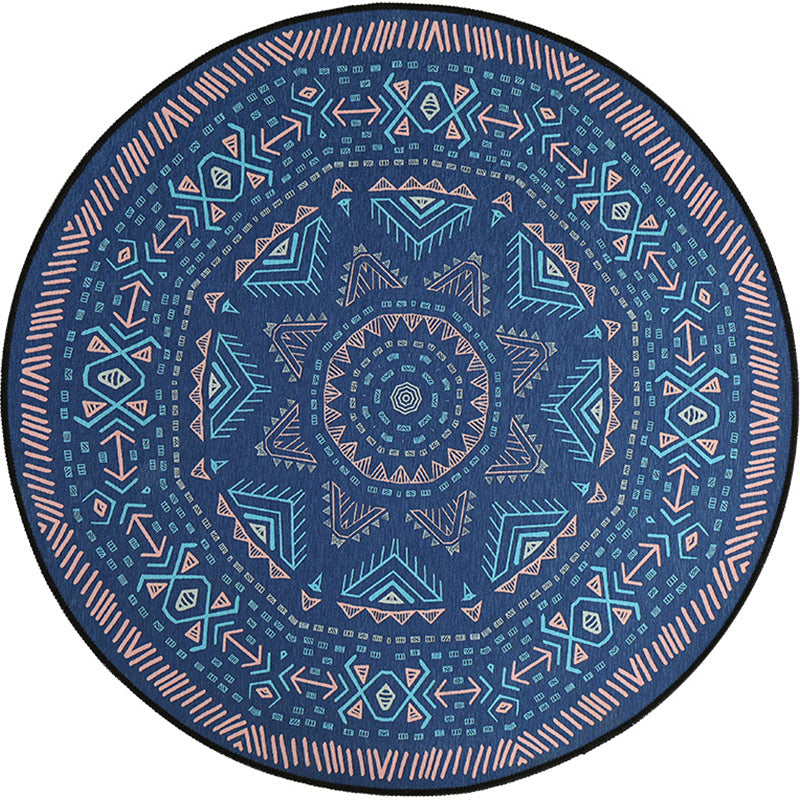 Sikunuo | Blue Bedroom Carpet Southwest Triangle Line Pattern Carpet Polyester Machine Washable Carpet
