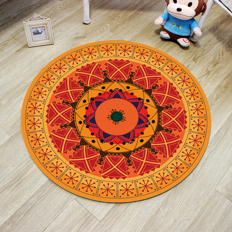 Sikunuo | Orange Bedroom Rug Moroccan Floral Lotus Pattern Area Rug Polyester Machine Washable Stain Resistant Rug
