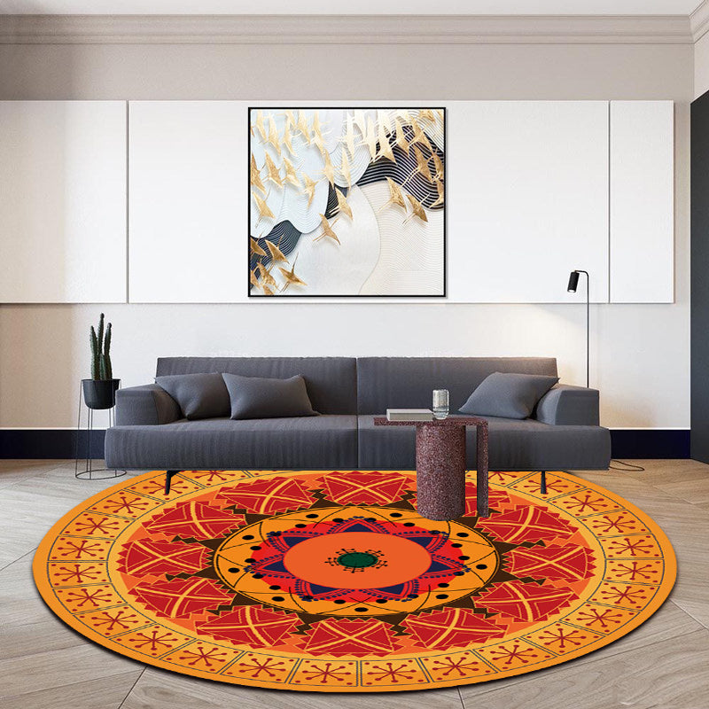 Sikunuo | Orange Bedroom Rug Moroccan Floral Lotus Pattern Area Rug Polyester Machine Washable Stain Resistant Rug