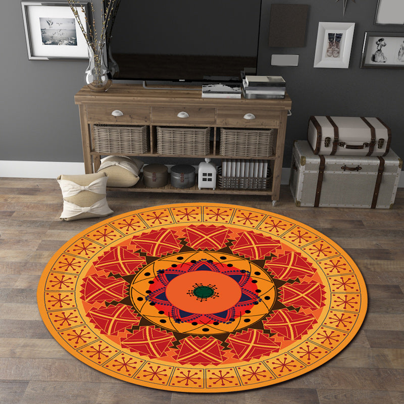 Sikunuo | Orange Bedroom Rug Moroccan Floral Lotus Pattern Area Rug Polyester Machine Washable Stain Resistant Rug
