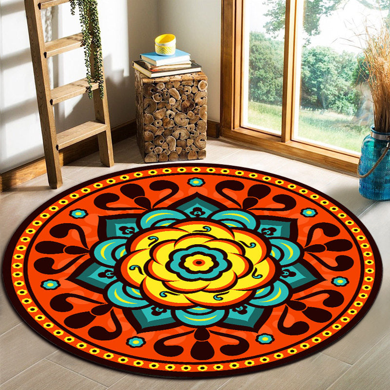 Sikunuo | Orange Bedroom Rug Moroccan Floral Lotus Pattern Area Rug Polyester Machine Washable Stain Resistant Rug