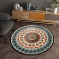 Sikunuo | Green Bedroom Carpet Moroccan Flower Circle Pattern Carpet Polyester Pet-Friendly Non-Slip Washable Carpet