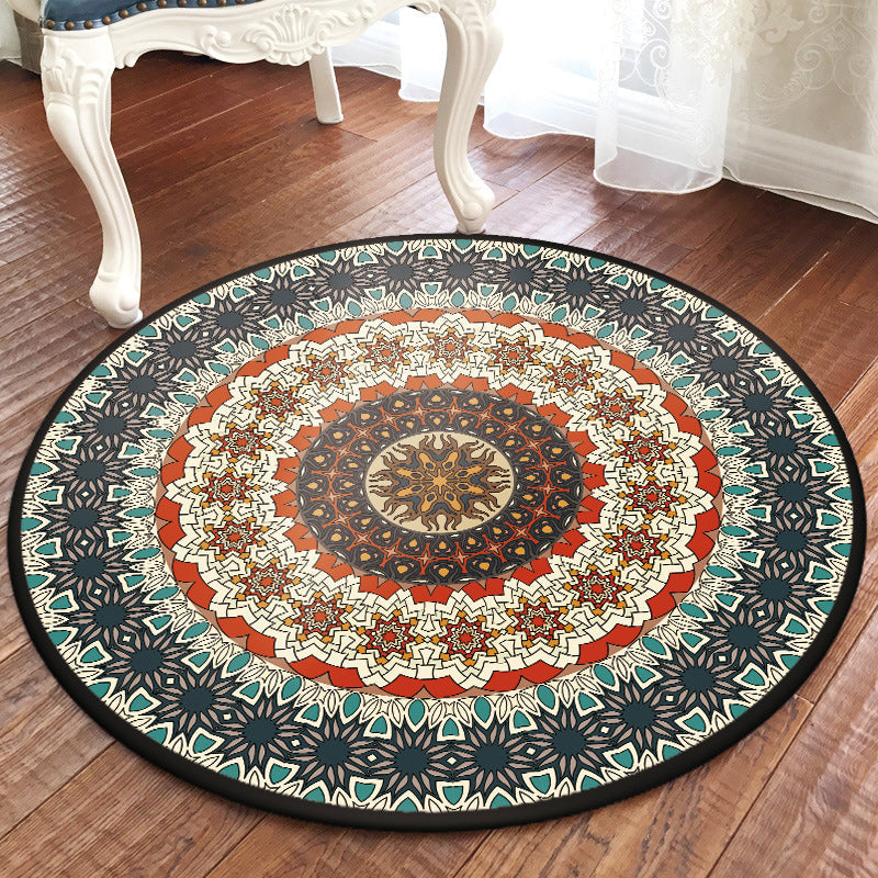 Sikunuo | Green Bedroom Carpet Moroccan Flower Circle Pattern Carpet Polyester Pet-Friendly Non-Slip Washable Carpet