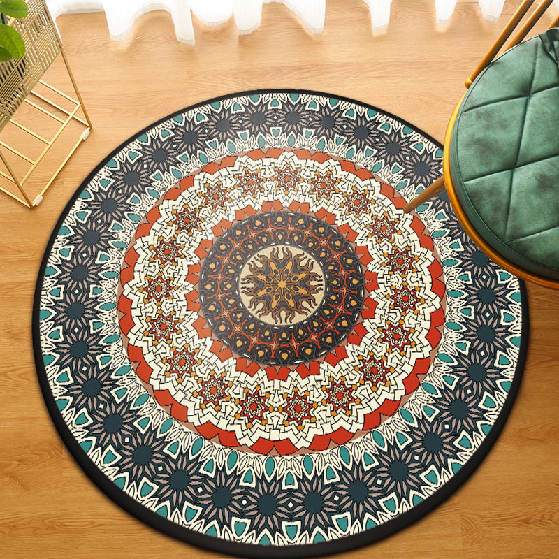 Sikunuo | Green Bedroom Carpet Moroccan Flower Circle Pattern Carpet Polyester Pet-Friendly Non-Slip Washable Carpet