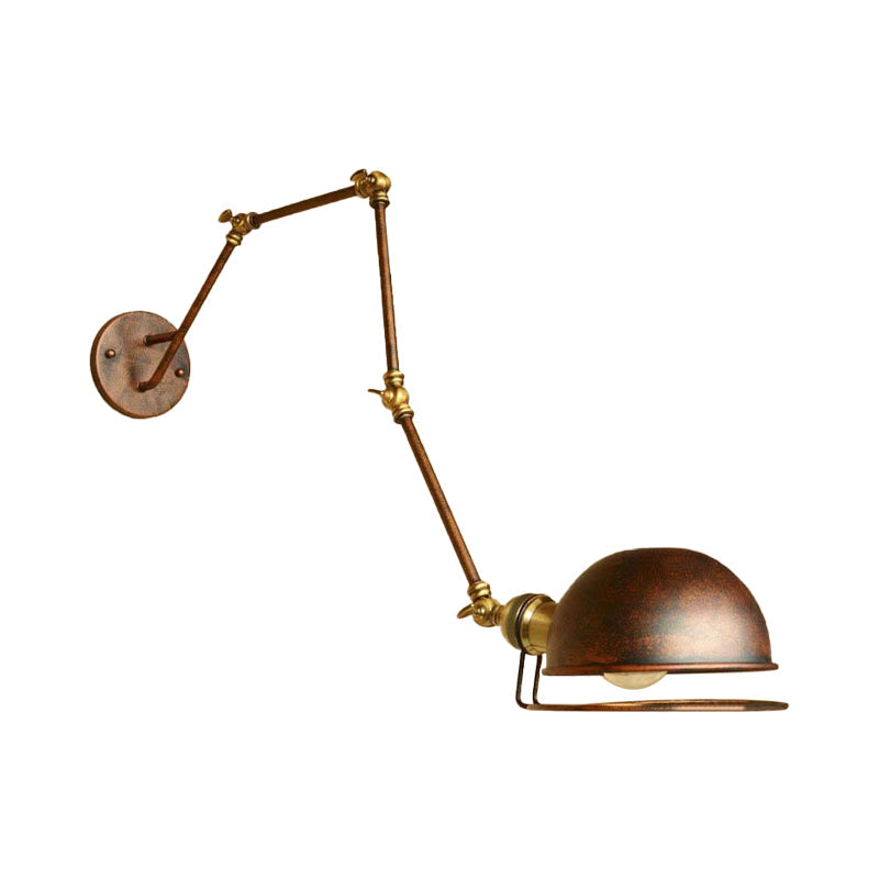 Sikunuo | Bowl Shade Iron Wall Lamp with Swivel Arm Antique Style 1 Head Study Wall Light Fixture in Rust