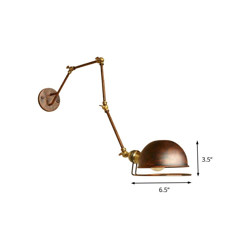 Sikunuo | Bowl Shade Iron Wall Lamp with Swivel Arm Antique Style 1 Head Study Wall Light Fixture in Rust