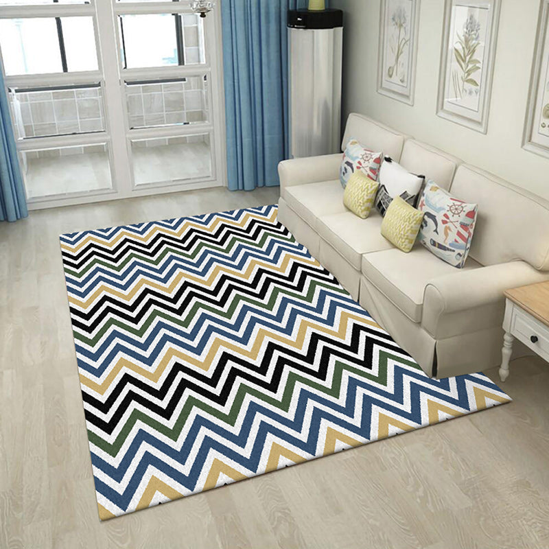 Sikunuo | Colorful Bedroom Carpet Novelty Chevron Pattern Area Rug Polyester Non-Slip Back Carpette