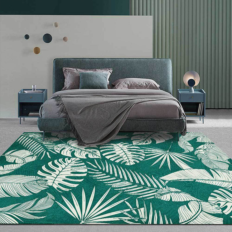 Sikunuo | Stylish Leaf Pattern Carpet Green Tropical Carpet Polyester Washable Non-Slip Back Area Rug for Living Room
