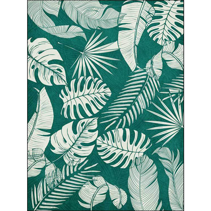 Sikunuo | Stylish Leaf Pattern Carpet Green Tropical Carpet Polyester Washable Non-Slip Back Area Rug for Living Room