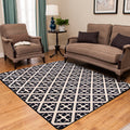 Sikunuo | Scandinavian Geometric Rug White Flooring Made from Black Dyed Polyester Pet Friendly Washable Indoor Rug