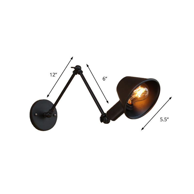 Sikunuo | 1 Bulb Wall Lighting Vintage Industrial Conical Shade Metal Wall Lamp in Black/Rust for the Study