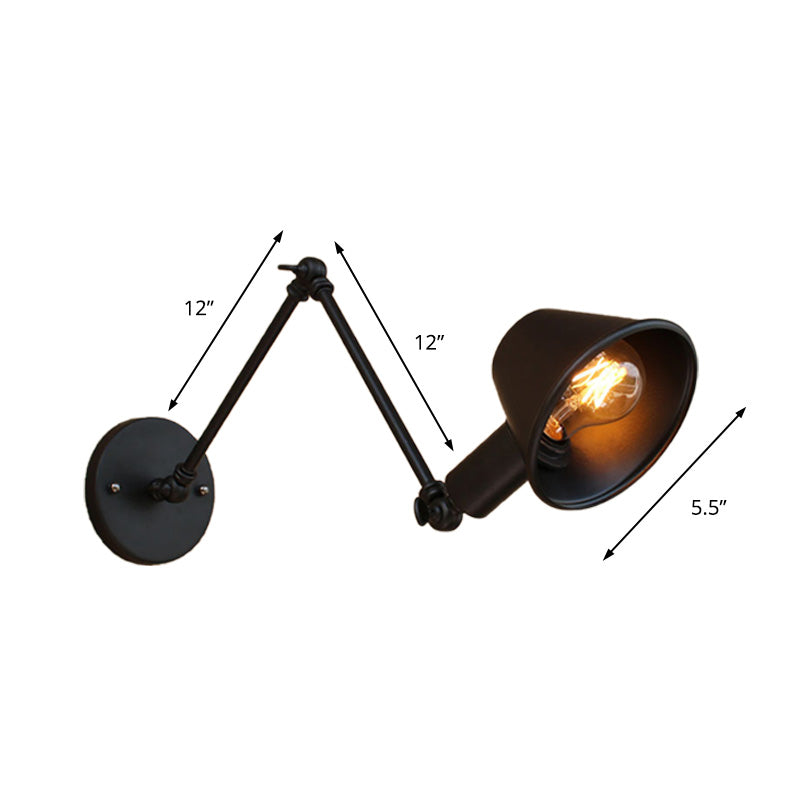 Sikunuo | 1 Bulb Wall Lighting Vintage Industrial Conical Shade Metal Wall Lamp in Black/Rust for the Study