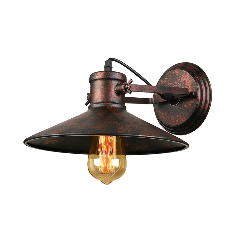 Sikunuo | Metallic Saucer Wall Light Antique Style 1-Bulb Hallway Wall Light Lamp in Black/Rust