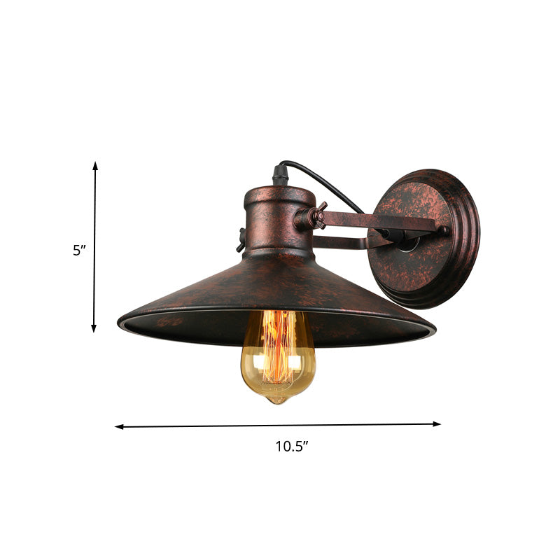 Sikunuo | Metallic Saucer Wall Light Antique Style 1-Bulb Hallway Wall Light Lamp in Black/Rust