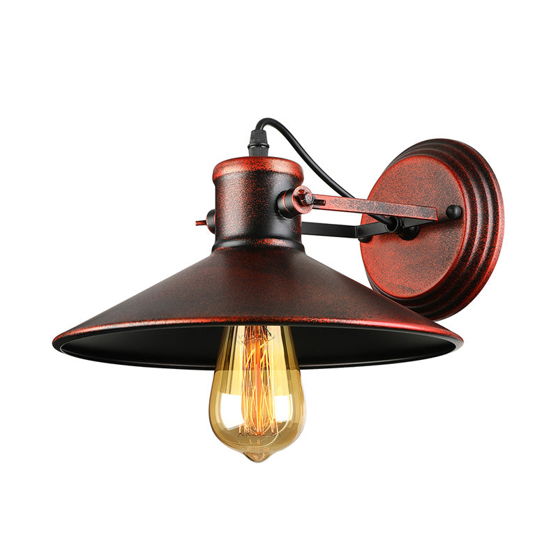 Sikunuo | Metallic Saucer Wall Light Antique Style 1-Bulb Hallway Wall Light Lamp in Black/Rust