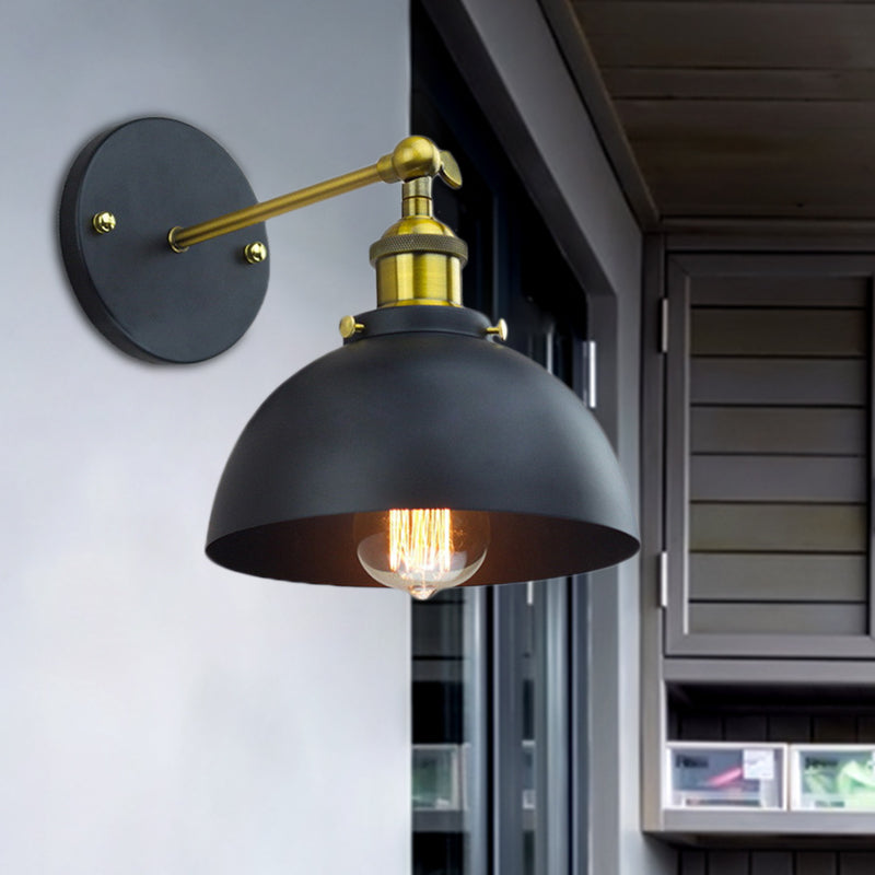 Sikunuo | 1 Head Wall Light with Dome Shade Metal Rotatable Wall Lamp in Brass Finish for Balcony