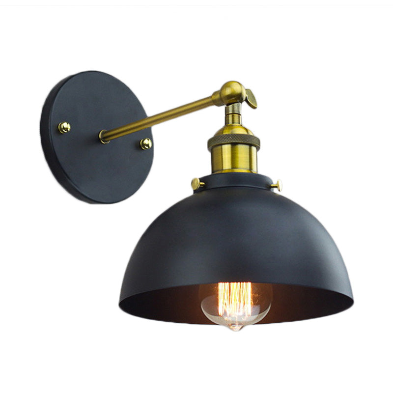 Sikunuo | 1 Head Wall Light with Dome Shade Metal Rotatable Wall Lamp in Brass Finish for Balcony