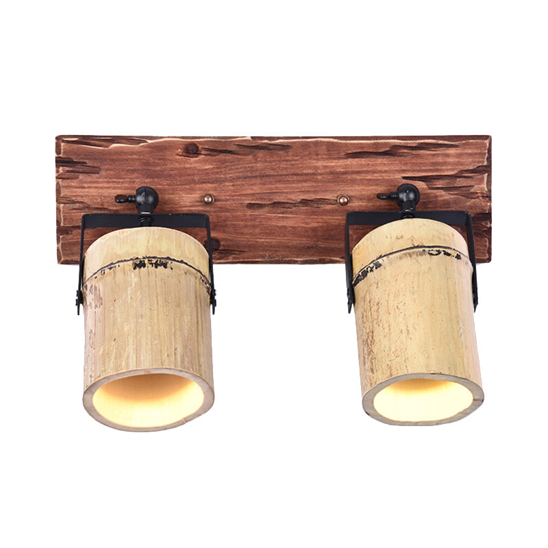 Sikunuo | Wooden Cylinder Wall Lamp Rustic Stylish Wall Light in Beige for Bistro Restaurant