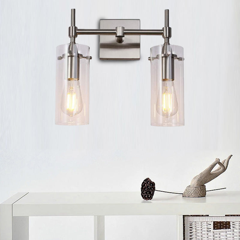 Sikunuo | Chrome/Nickel Cylinder Shade Wall Lighting Modern Clear Glass 2-Light Dining Room Wall Lamp