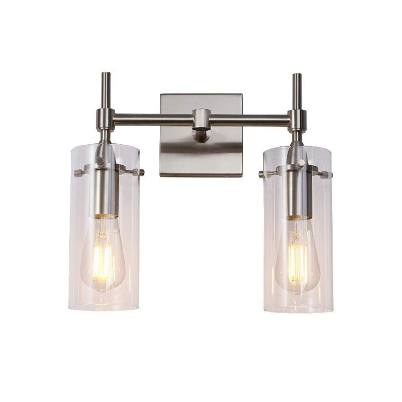 Sikunuo | Chrome/Nickel Cylinder Shade Wall Lighting Modern Clear Glass 2-Light Dining Room Wall Lamp